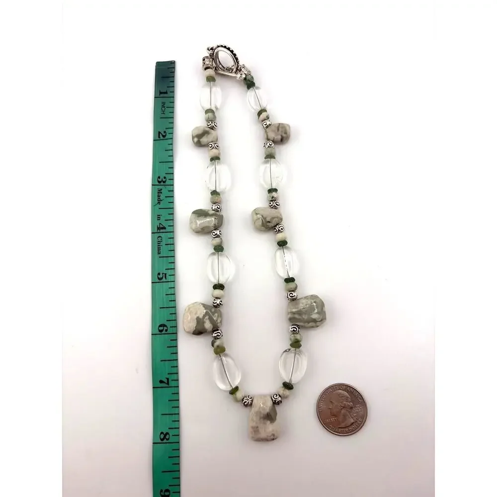 Handmade Green Jasper and Clear Quartz Statement Necklace and Earring Set